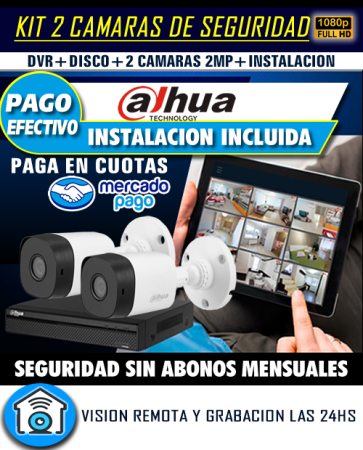 KIT 2 CAMARAS BULLET CON DVR DE 4 DAHUA $269000